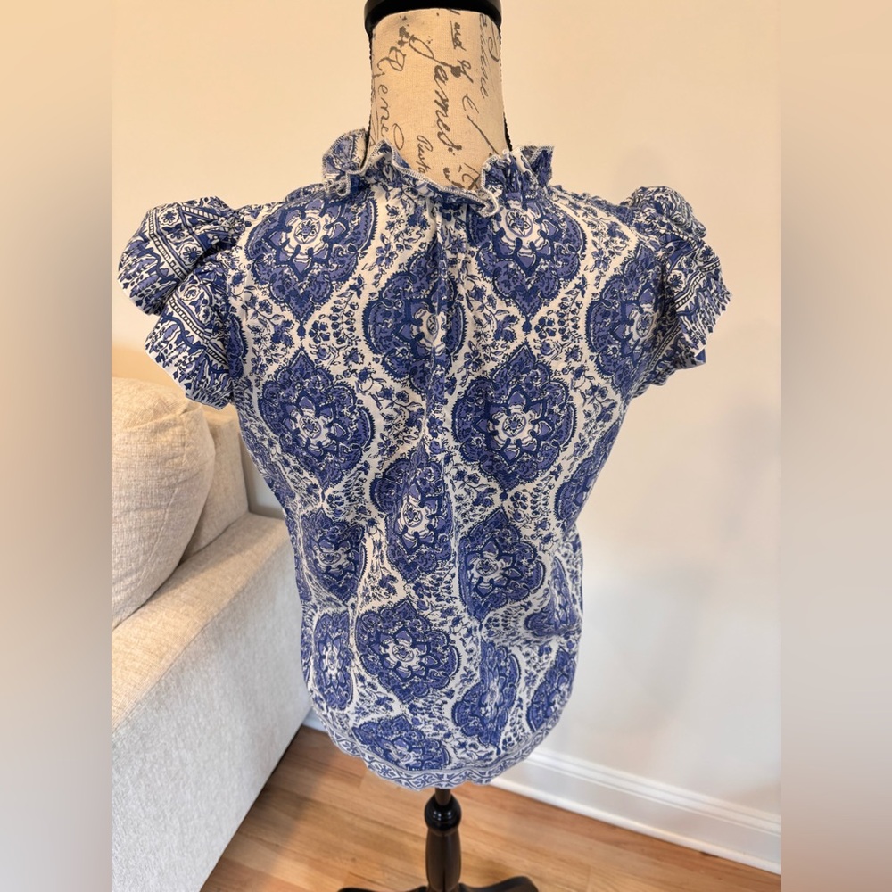 La Plage Paisley Cotton Ruffle Blouse size XS - Picture 5 of 6